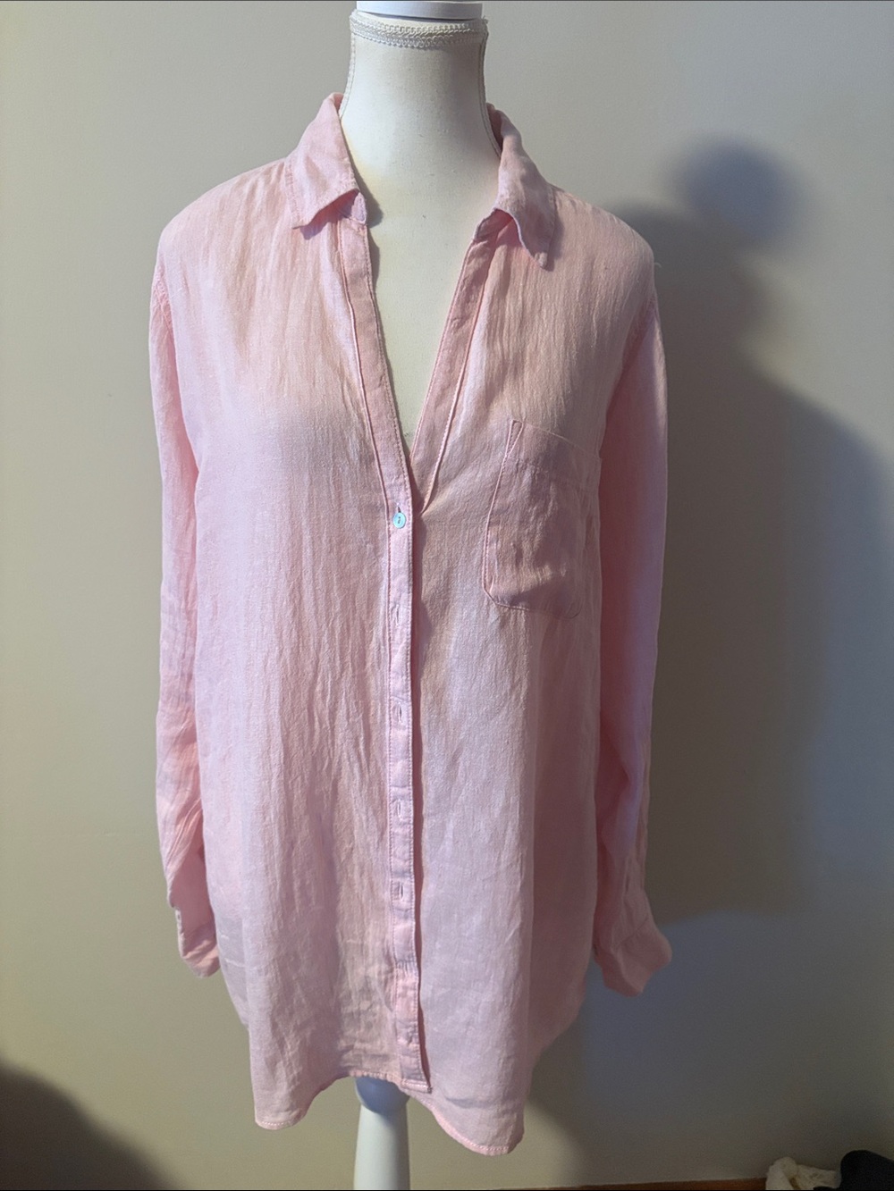 Sigrid Olsen 100% Linen OversizedPale Pink Button-Down Long Sleeve Shirt. Size L